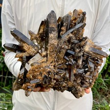 9.7LB Large Natural Black Smoky Quartz Crystal Cluster Raw Mineral Specimen picture