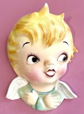 1950’s Vintage PY JAPAN MIYAO Pastel Mint Green Boy Angel Wall Pocket Norcrest picture