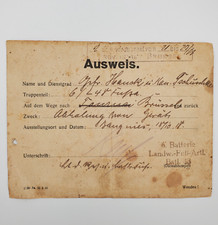 Original WWI WW1 German Brussels Belgium Artillery Spanish Flu soldier pass 1918 picture