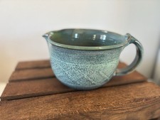 Vintage JK Dryden Original Art Pottery Handled Bowl Blue Green Glaze Signed picture