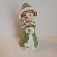 1978 Jasco Vintage Merri-Bell Green Girl With Cat Bisque Porcelain picture