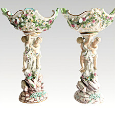 Pair of Meissen Porcelain Centerpiece Hand-Painted Floral Roses 15.7 inches RARE picture