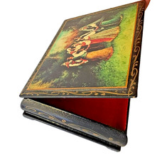 Vintage USSR Lacquer Wood Box Handpainted Khorovod Dance Russian Jewelry Trinket picture