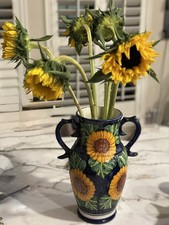 Handmade Sunflower Ceramic Vase Made In Mexico picture