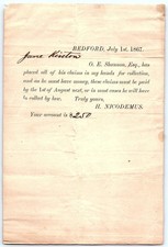 Vintage 1867 Bedford Debt Collection Letter Bill for $250 picture