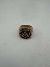 Gold Masonic Master Mason Signet Ring for Men Vintage Freemason Ring, Rock Ma... picture