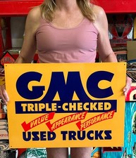 Antique Vintage Style Sign GMC Used Trucks NOT Porcelain Made USA 24x18 picture