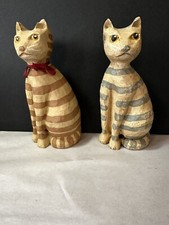 Vintage G.A.O. 1983  2 Ginger Cats Tabby Resin Figurines Wall Hangers Folk Art picture
