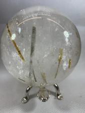 MILKY QUARTZ SPHERE WITH STICK RUTILE IN GREEN AND GOLD - 100mm (4