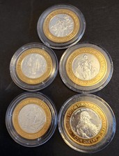 Set of 5 Four Queens Casino $10 Silver Strike Tokens Mint in Capsules picture