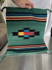Vintage Southwestern Woven Wool Rug Green Native American Textile Decor 16x20 picture