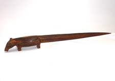 OLD HAND CARVED LETTER OPENER WOODEN MINIATURE HIPPO PRIMITIVE KENYA SOUVENIR picture