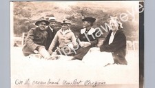 OCEAN BEACH PARTY newport or real photo postcard rppc oregon ~SIDE TRIM picture