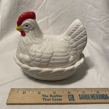 Vintage White Ceramic Hen On Nest - Japan, Farmhouse Kitchen Decor picture