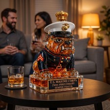 Marine Bulldog Whiskey Decanter, Military Liquor Bottle, USMC Inspired Bar Decor picture
