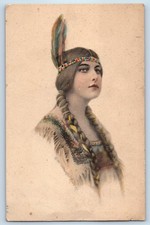 c1910's Indian Woman Braided Long Hair Signed Artist Posted Antique Postcard picture