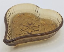 Vintage Indiana Glass Amber Heart Shaped Trinket Dish picture