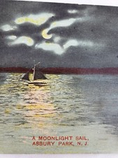 C 1910 A Moonlight Sail Sailboat on the Water Asbury Park NJ DB Postcard picture