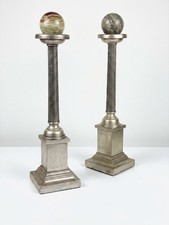Grand Tour Neoclassical Carved Water Giltwood Columns With Marble Spheres - A Pa picture