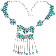 1940's-50's Zuni Natural turquoise petit point sterling silver necklace picture