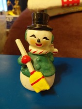 Vtg Ucagco Japan Christmas Snowman W/ Broom Bell Figurine Holt Howard Era Cute picture
