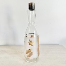 Vintage 1960s Libbey Frosted Glass Decanter Gold Leaf MCM Barware R-194 12” picture