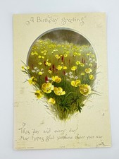Vintage Style Birthday Postcard Yellow Wildflowers Greeting Card Reproduction picture