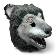 Vintage Bear Werewolf Full Head Latex Halloween Mask Red Eyes Faux Fur Rare picture