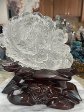 Gorgeous clear quartz flower cabbage hand carved with custom wood stand picture