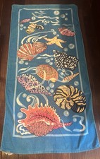 Vintage Leshner Beach Towel Seashells On Blue Background Ocean Inspired Pattern picture