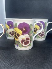 Set of 4 Crown Trent Staffordshire England Fine Bone China Teacups Pansies picture
