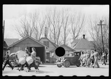 Photo:1930s Neighborhood Parade Drummers Marching Cars Houses picture