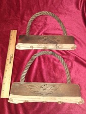 Antique Handcrafted Wooden Rope Handles w/ Eagle Carving Rural US Mail picture