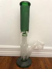15” Premium Glass Water Pipe Green Frosted Flames 8arm perc 14mm picture