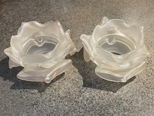 Vtg TWO Lovely Intricate Rose Shaped Lamp Shades Satin Glass Shades Of Pale Pink picture