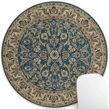 Oriental Persian Floral Round Mouse Pad, Blue and Beige Circular Desk Mat picture