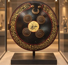 Rare  Islamic Indo-Persian Leather Shield Handwritten With Quran Verses  picture