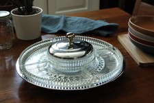 Vtg Kromex MCM Chrome Glass Lazy Susan Relish Tray Appetizer Server USA 13” picture