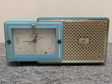 MCM Bulova Model 120 Teal Turquoise Clock Radio 1957 - WORKS SEE VIDEO Vtg 50s picture