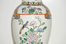 Famille Rose Chinese Vase, Vintage Oriental Export, Porcelain Vase Flowers Birds picture