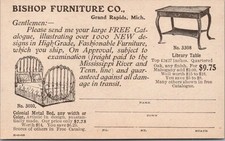 c1900s GRAND RAPIDS, Michigan Advertising Postcard BISHOP FURNITURE Table & Bed picture
