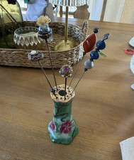 Vintage Nippon Japan Floral Porcelain Hatpin Holder Vase w/ Assorted  Hatpins picture