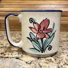 Otagiri Stoneware Mug Handpainted Floral Speckled Vintage 1970s Japan picture