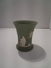 Wedgewood Jasperware Sage Green Sacrifice 3” Flared Vase, EUC picture