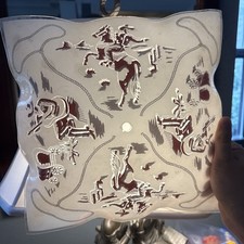 Vintage 1950s Cowboy Theme Ceiling Light Frosted White Glass Shade with Fixture picture