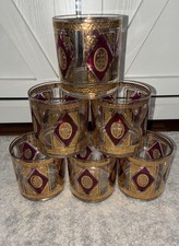 Vintage T Culver Royal Diamond Red Gold Old Fashioned Low Ball Tumbler Glasses | picture