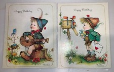 2 Vintage Anneliese Little Helper Happy Birthday Greeting Cards UNUSED 1984 picture