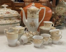 1920s Noritake “M“ Footed Hand Painted Porcelain Chocolate Pot, Demitasse Cupset picture