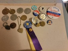 Misc Vtg Lot Coins Medallions Work Buttons Political Pins Geocashing picture