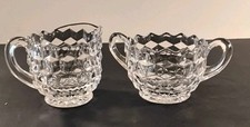 Vintage Clear Glass Creamer And Sugarbowl Set Fostoria 'American' Footed Handles picture